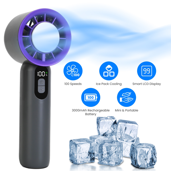 Portable Handheld Cooling Fan with Superconducting Ice Pack - Grey