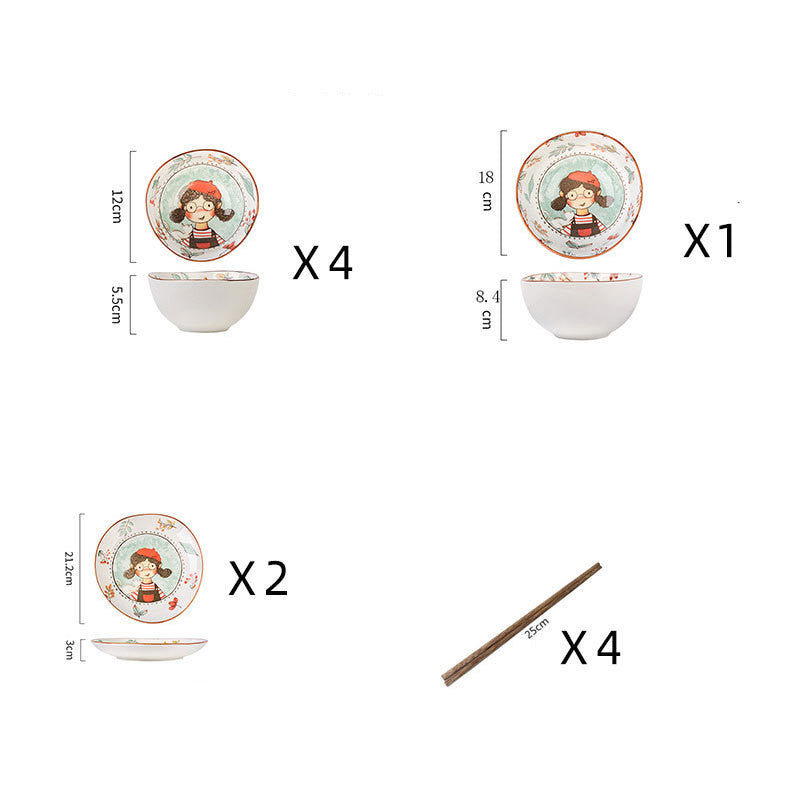Ceramic Dinnerware Set - Cute Fairy Tale Forest Baked Rice Plates for Family & Kids