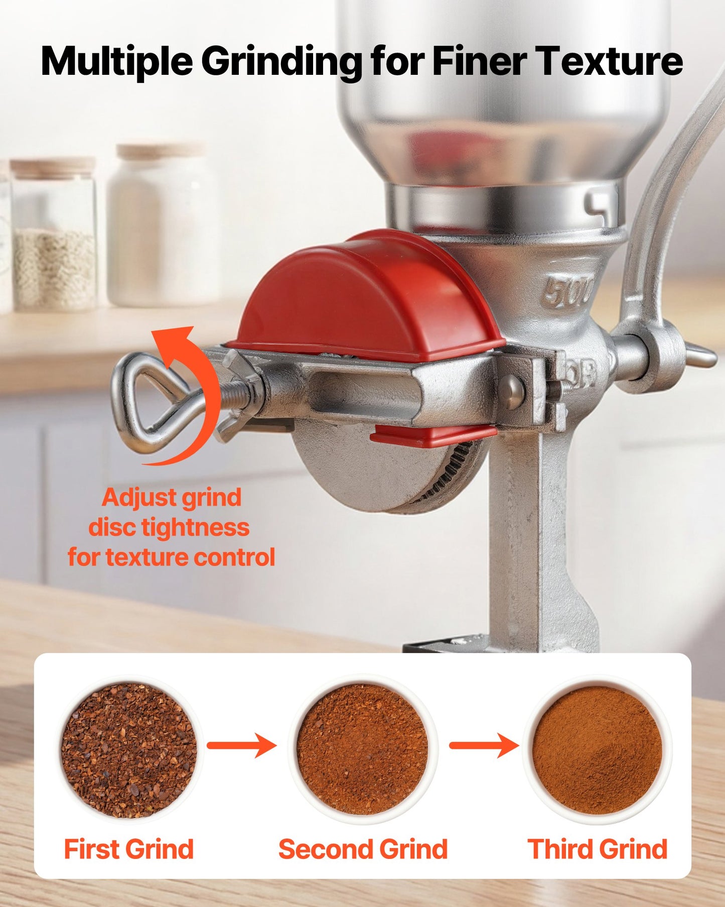 Manual Grain Mill with High Hopper - Hand-Crank Corn & Wheat Grinder, Heavy Duty Cast Iron, Kitchen & Home Brew