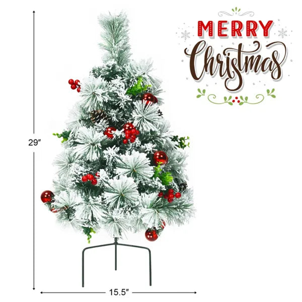 Pre-Lit Flocked Christmas Trees - 15.5" Mini Decoration Set
