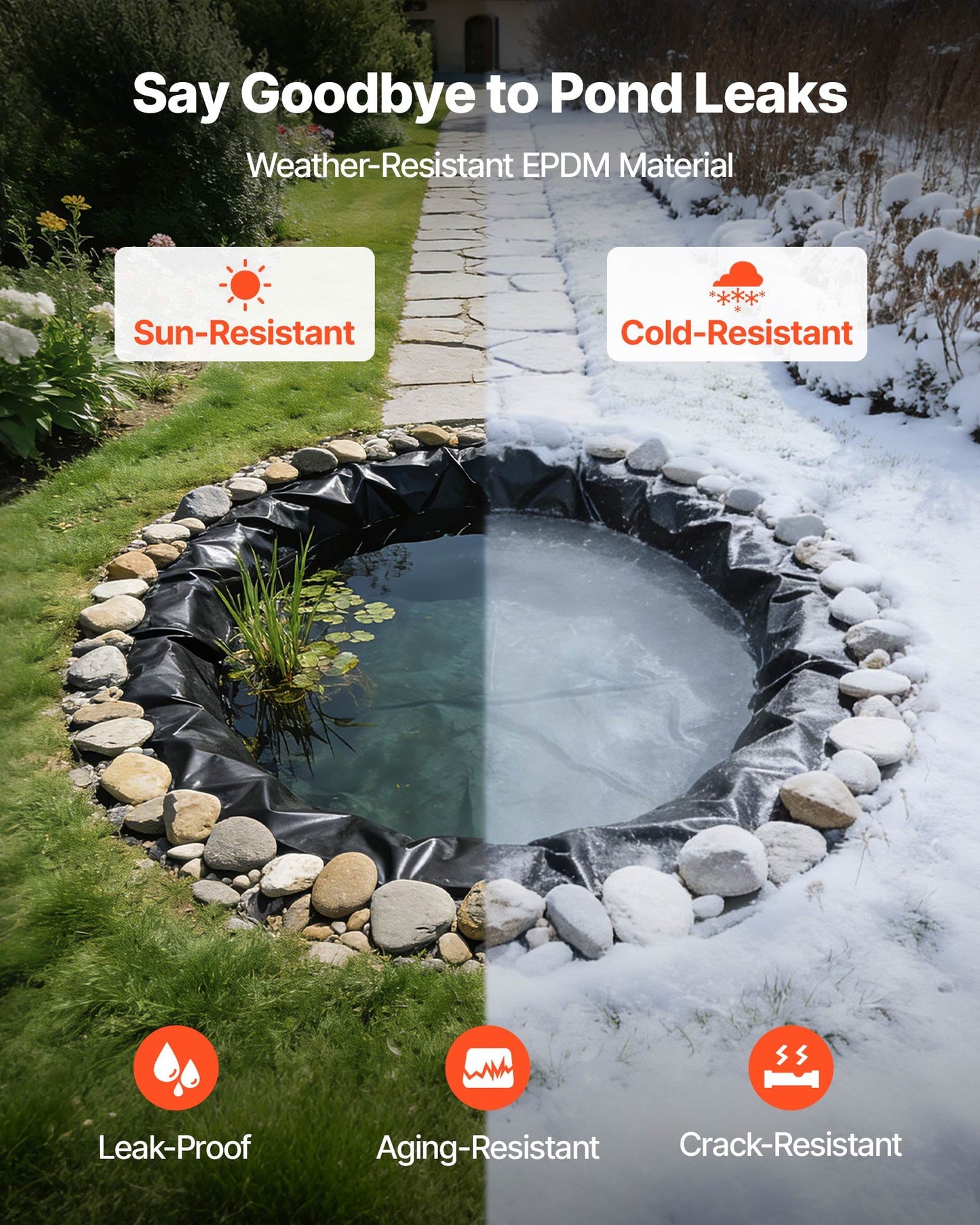 8x10 Ft Pond Liner - 45 Mil EPDM Rubber Waterproof Fish Pond Liner