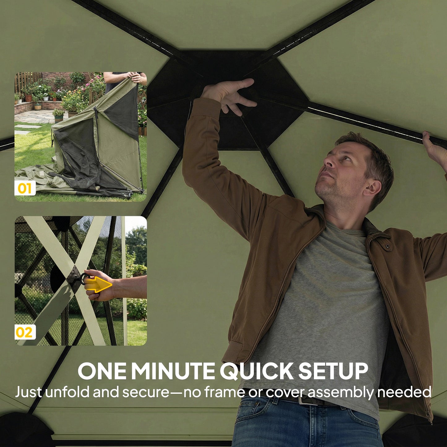 10x11 ft Pop Up Gazebo Screen Tent - Portable Camping Canopy with Net
