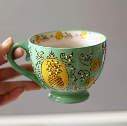 Large Capacity Ceramic Breakfast Mug for Milk and Oatmeal - Vintage Style, 400-450ml