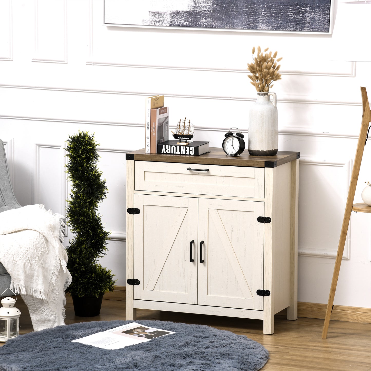 Modern Farmhouse Buffet Cabinet with Storage - Distressed White