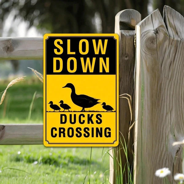 Vintage Slow Down Ducks Crossing Metal Tin Sign - 8x12 Inch