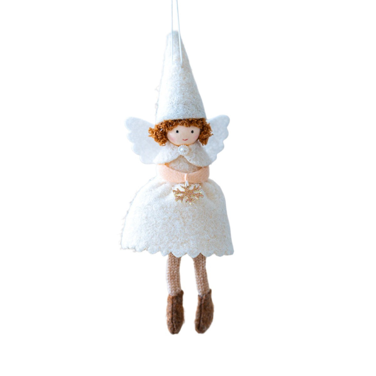Christmas Girl Angel Felt Pendant Decor - White & Pink Holiday Ornaments