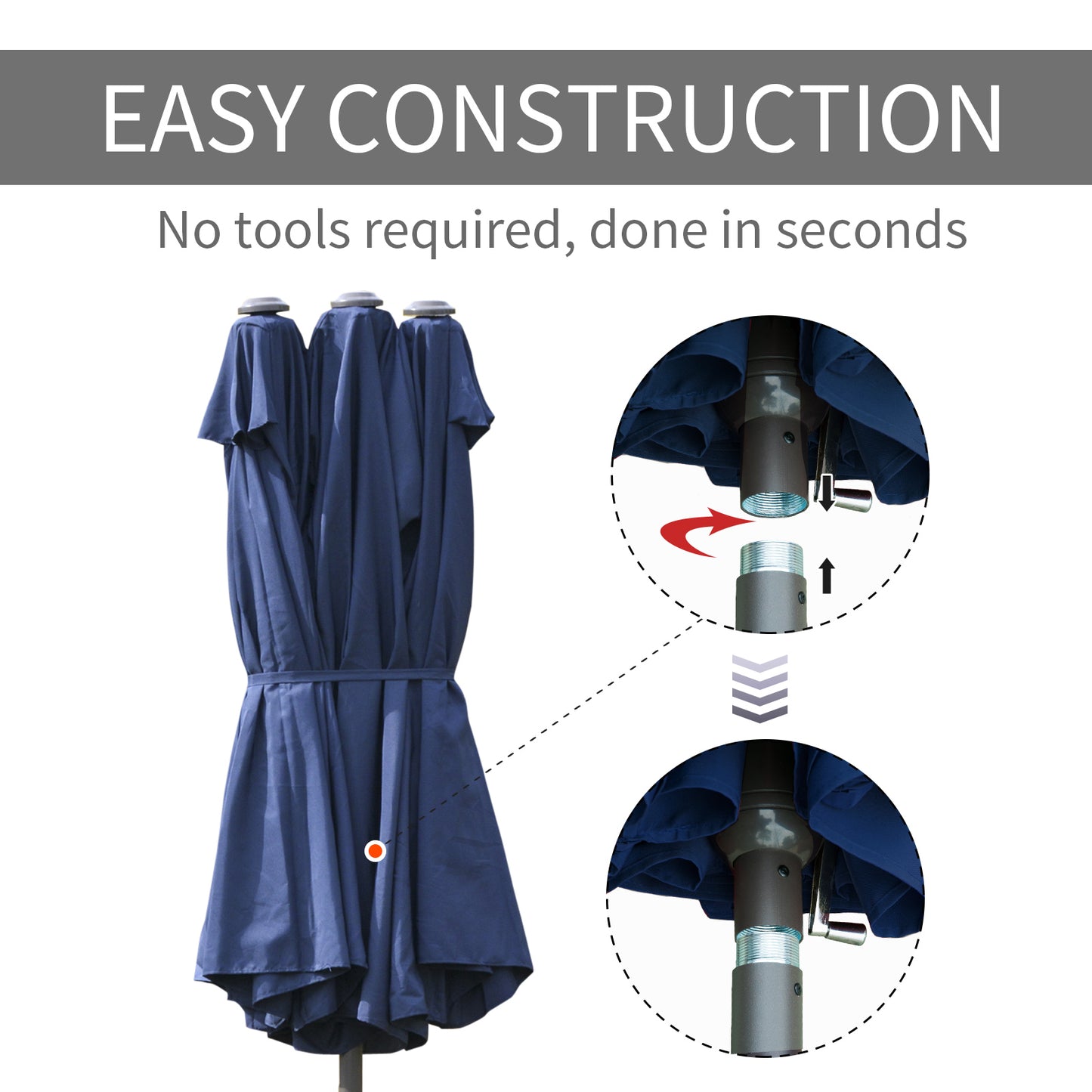 Double-Sided Patio Umbrella - Rust-Resistant Steel, Dark Blue