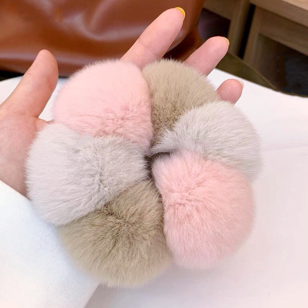 Plush Hair Ring with Rabbit Hair - Multiple Colors