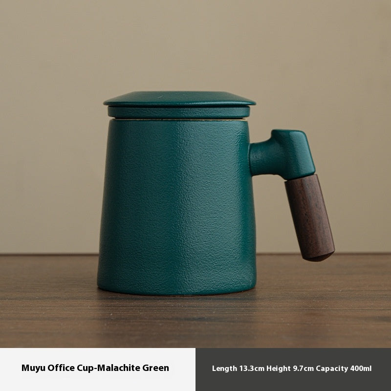 Ceramic Tea Water Separation Mug with Lid - 400ml Zen & Imperial Styles
