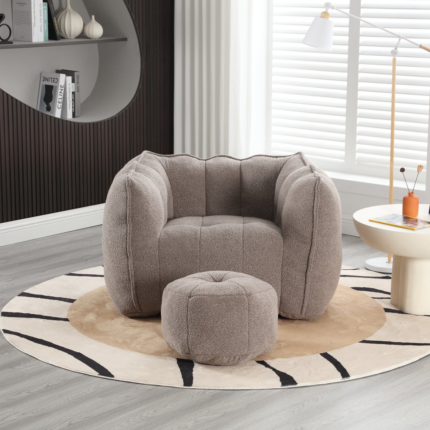 Coffee Soft Bean Bag Chair with Foam Filling - Comfortable Lazy Sofa