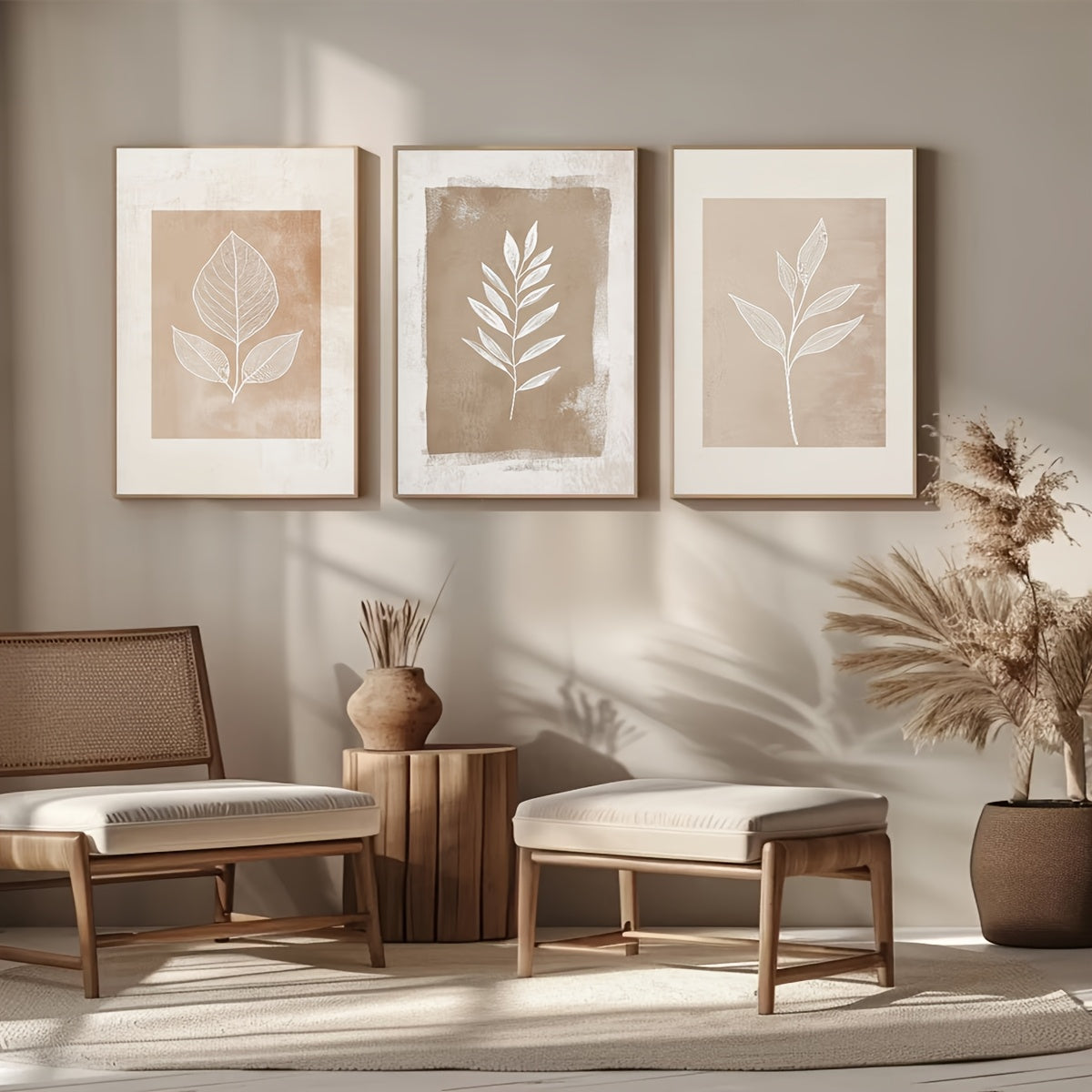 Set of 3 Modern Minimalist Oil Canvas Wall Art - Unframed Decorative Paintings