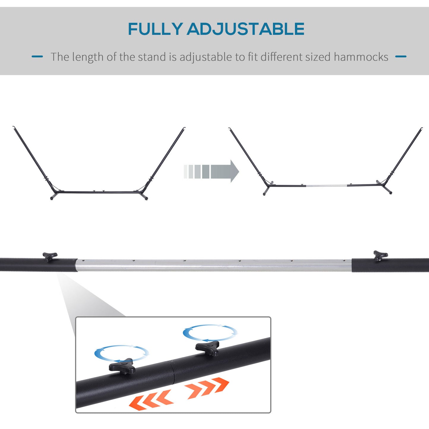 Adjustable Hammock Stand - 10-13ft Steel Frame, Black