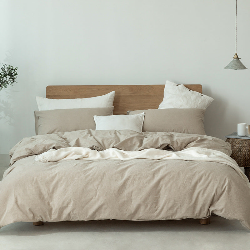 Pure Color Plaid Duvet Cover Set for Single and Double Beds - Cotton Bed Linen