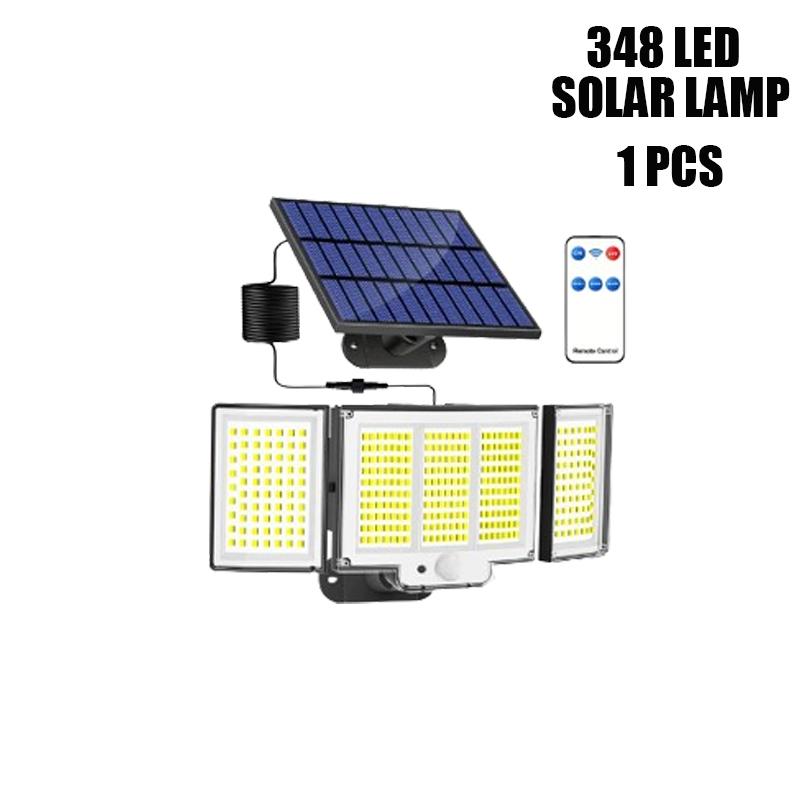 Outdoor Solar Motion Sensor Light 348 LEDs Waterproof 3-Head Security Lamp with Remote