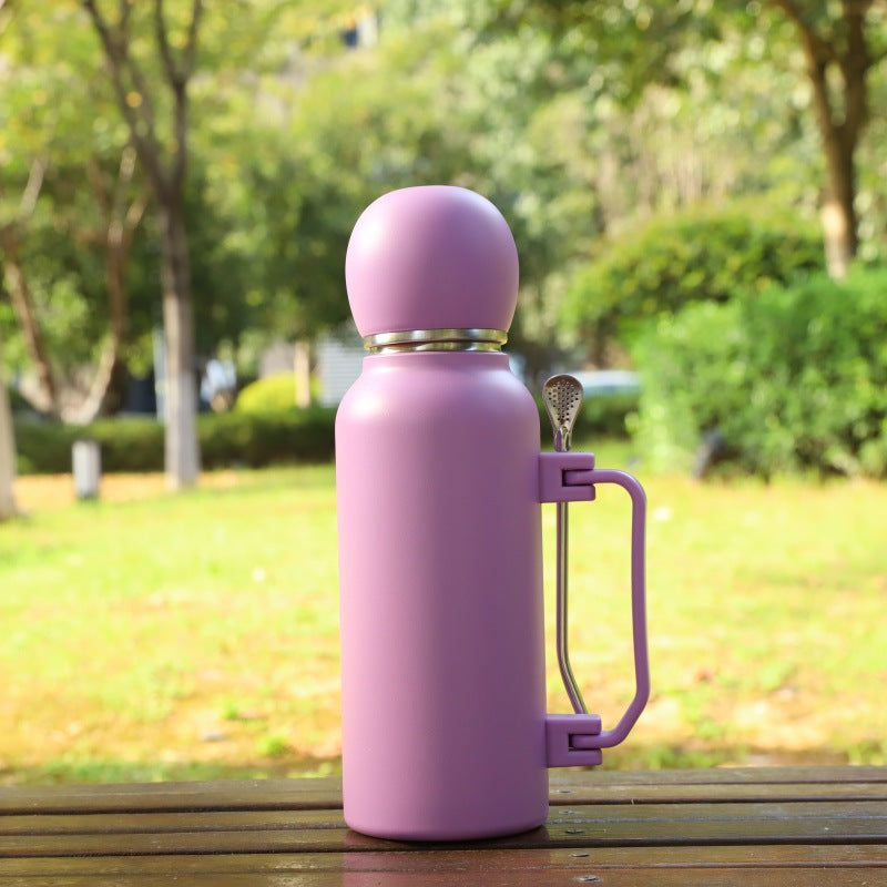 Portable Insulated Travel Mug with Straw and Spoon - Leakproof, Keeps Drinks Hot or Cold