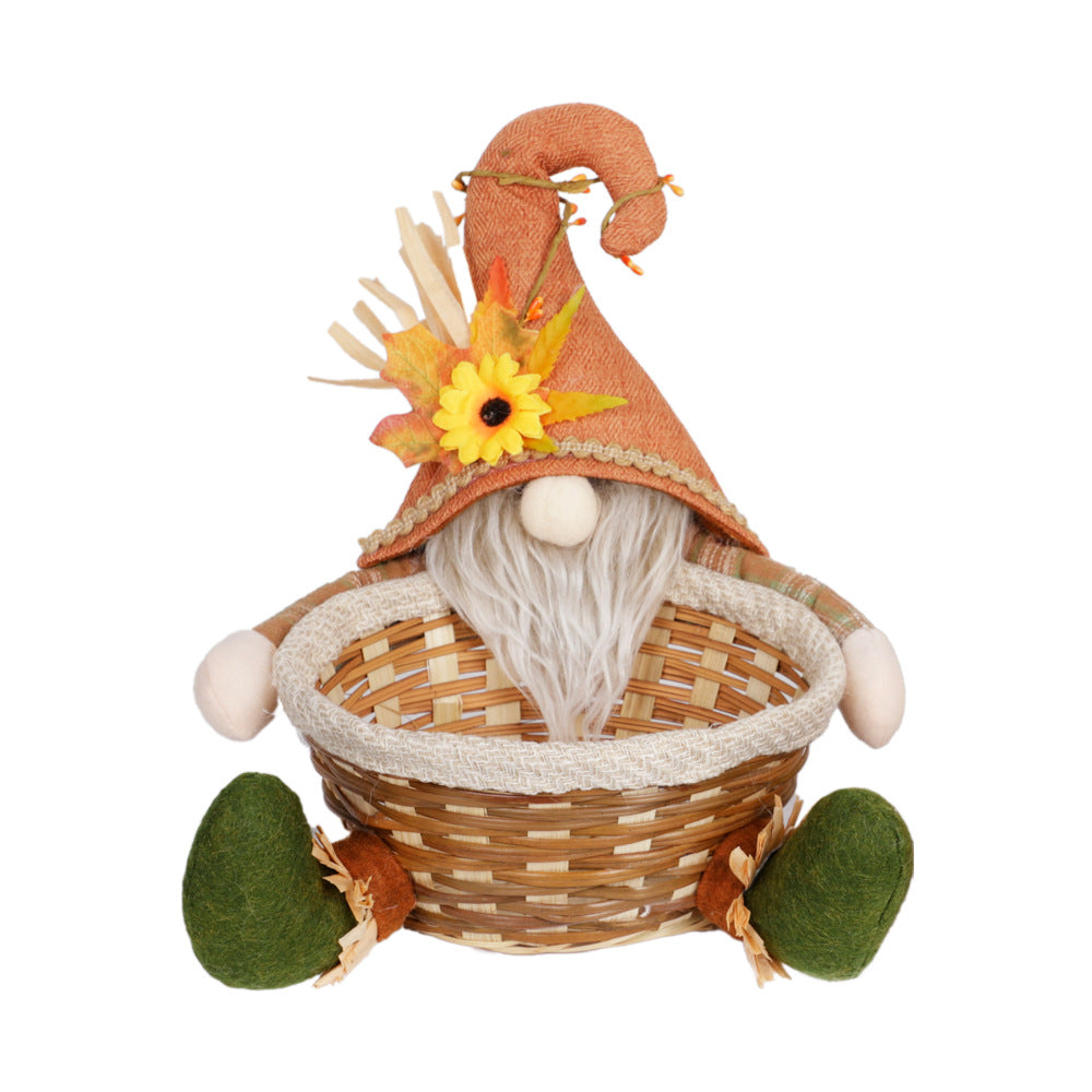 Thanksgiving Holiday Decor Doll Basket Ornament - Maple Leaf Candy Theme