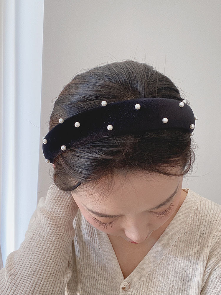 Black Velvet Pearl Headband