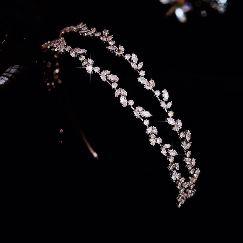 Crystal Zircon Leaf Hair Band - Silver