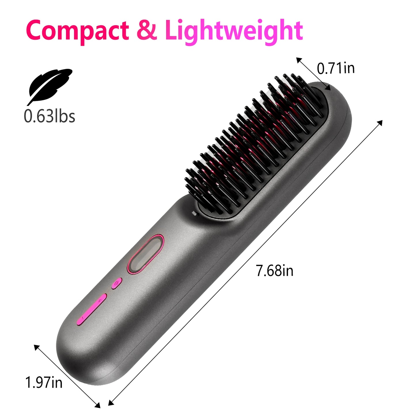 Cordless Negative Ion Hair Straightener Brush - Portable Rechargeable Comb