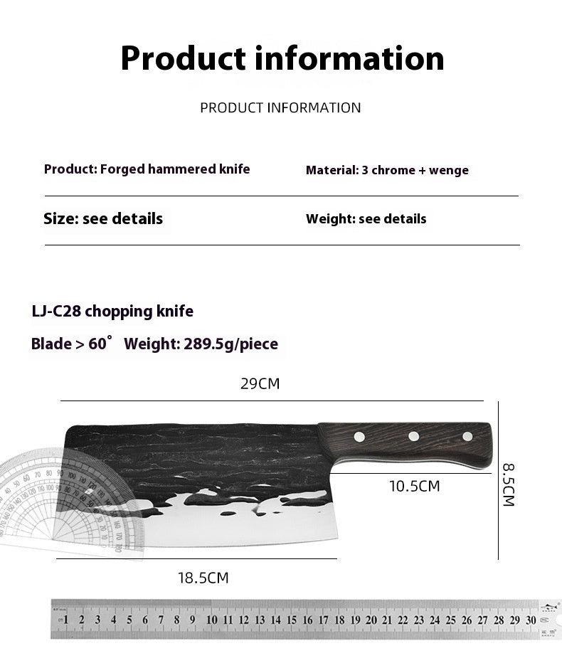 Stainless Steel Kitchen Slicing Knife with Wooden Handle - Forging Pattern, Dual-Purpose