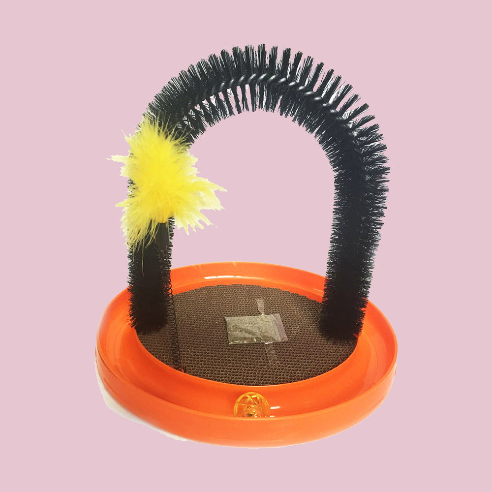 Multifunctional Cat Massage Brush and Scratching Toy - Orange & Blue
