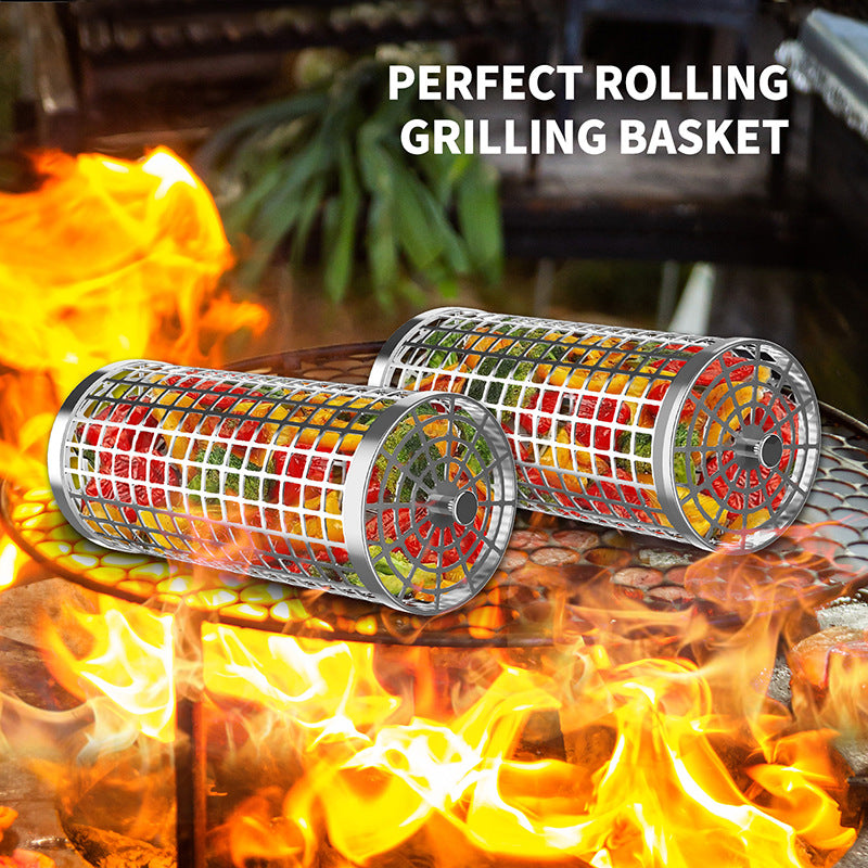 Portable Stainless Steel BBQ Grill Basket for Outdoor Smoking and Grilling