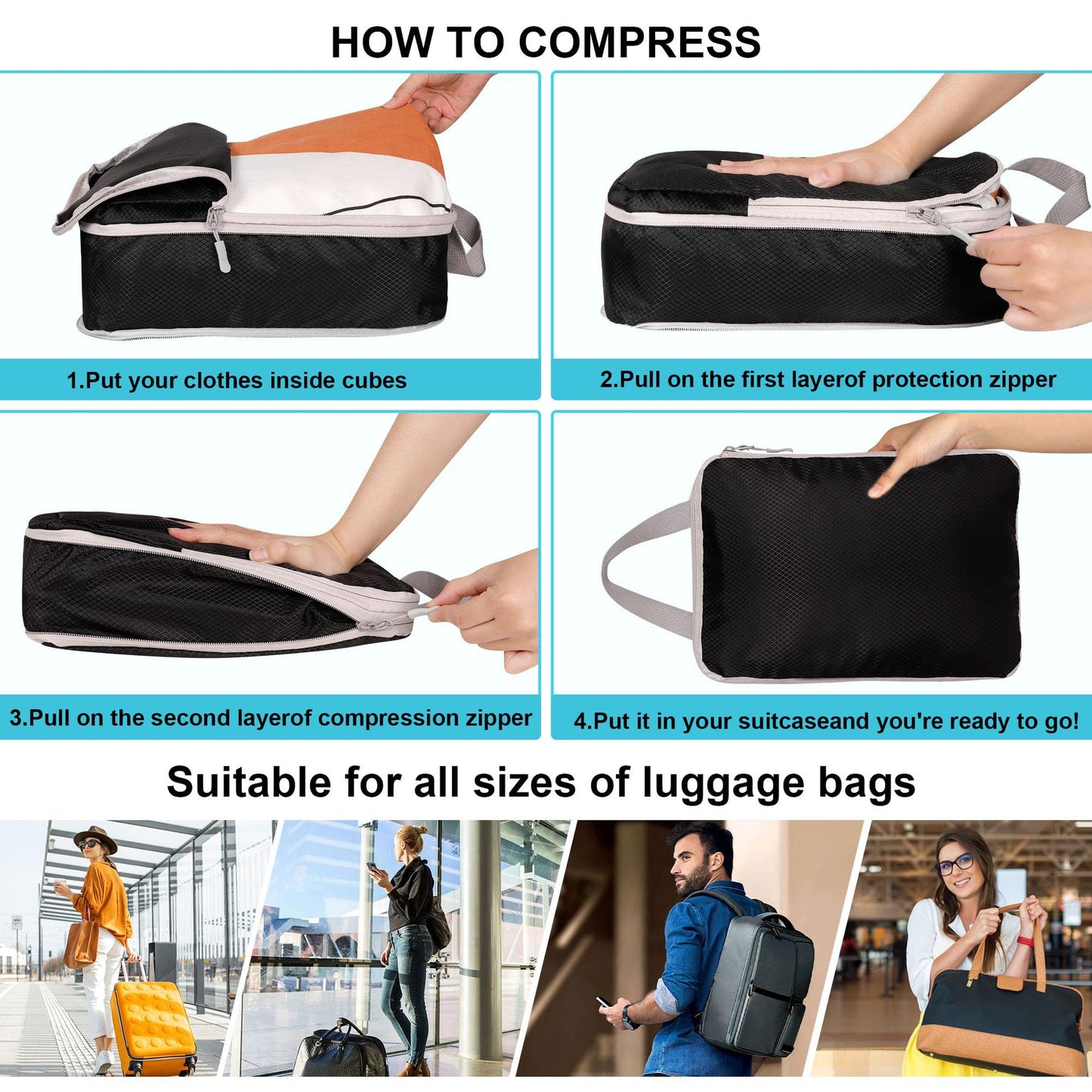 6-Piece Travel Storage Bag Compression Set - Space-Saving Home Organization