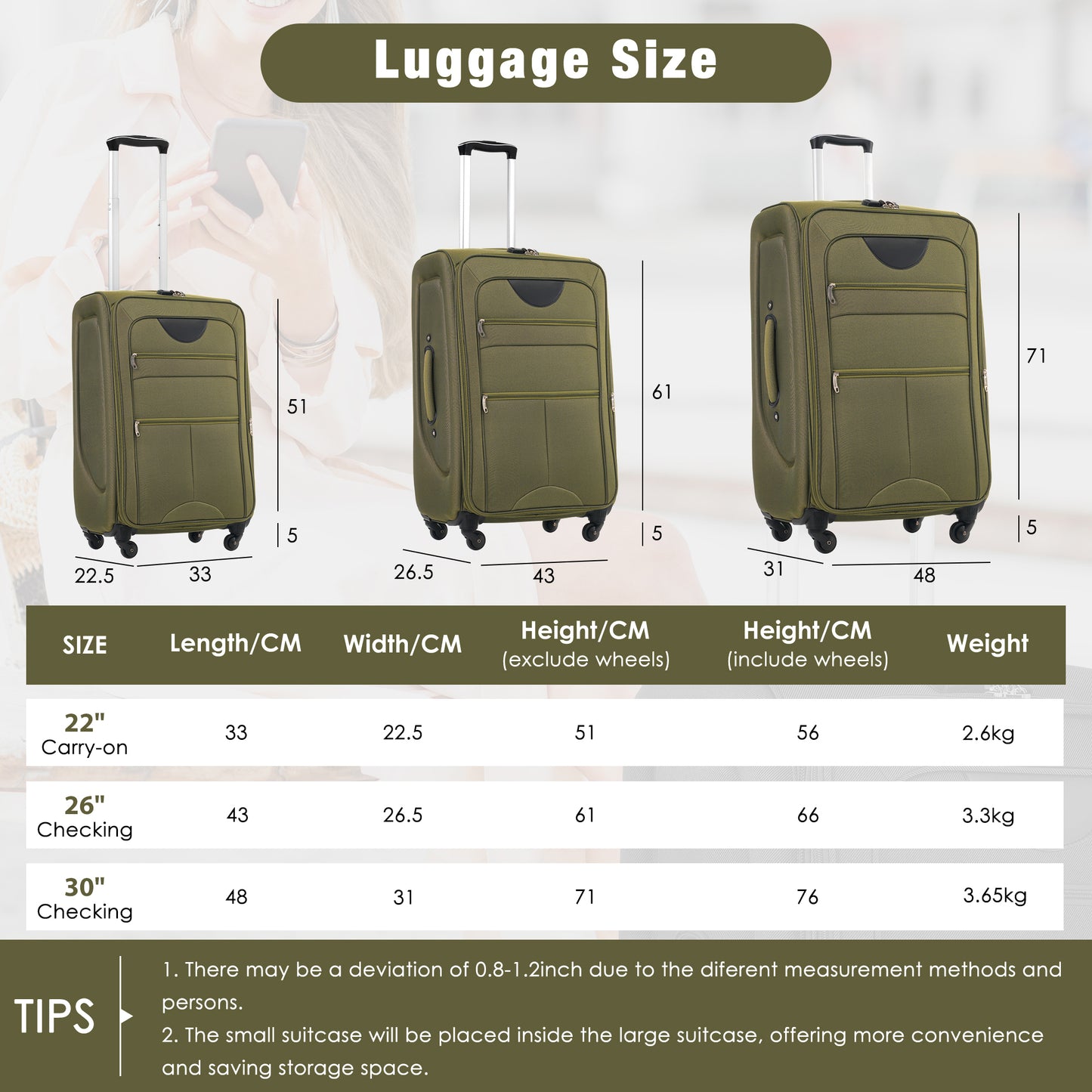 Expandable Softside Luggage Set with Duffel Bag - Army Green