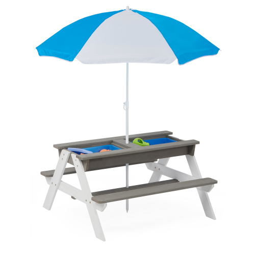3-in-1 Kids Outdoor Wooden Picnic Table with Umbrella - Grey