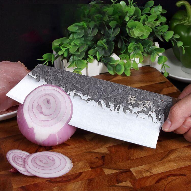 Old Fashioned Carved Chinese Kitchen Knife - Multi-purpose Stainless Steel Blade, Black