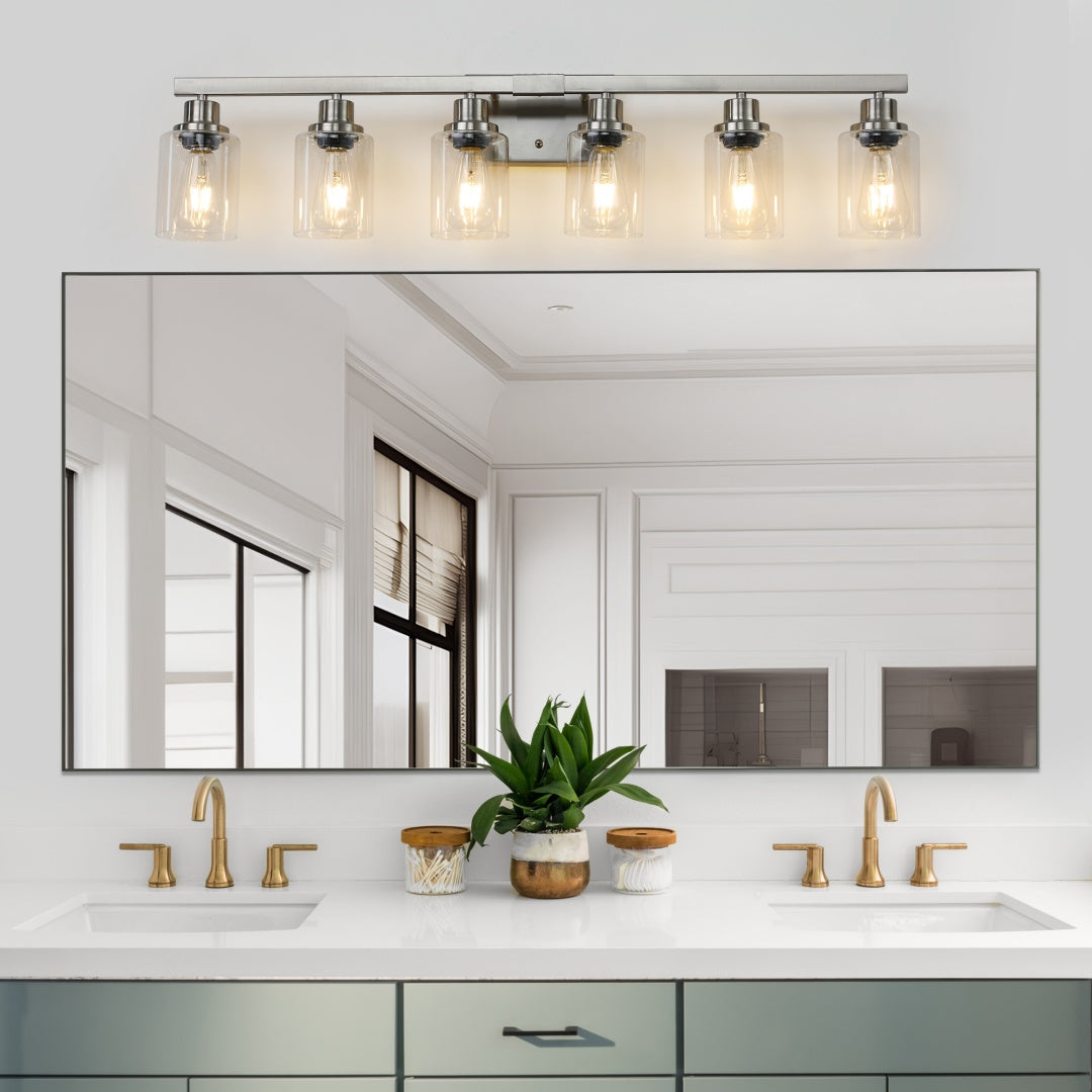 Modern 6-Light Bathroom Vanity Light Fixture - Brushed Nickel