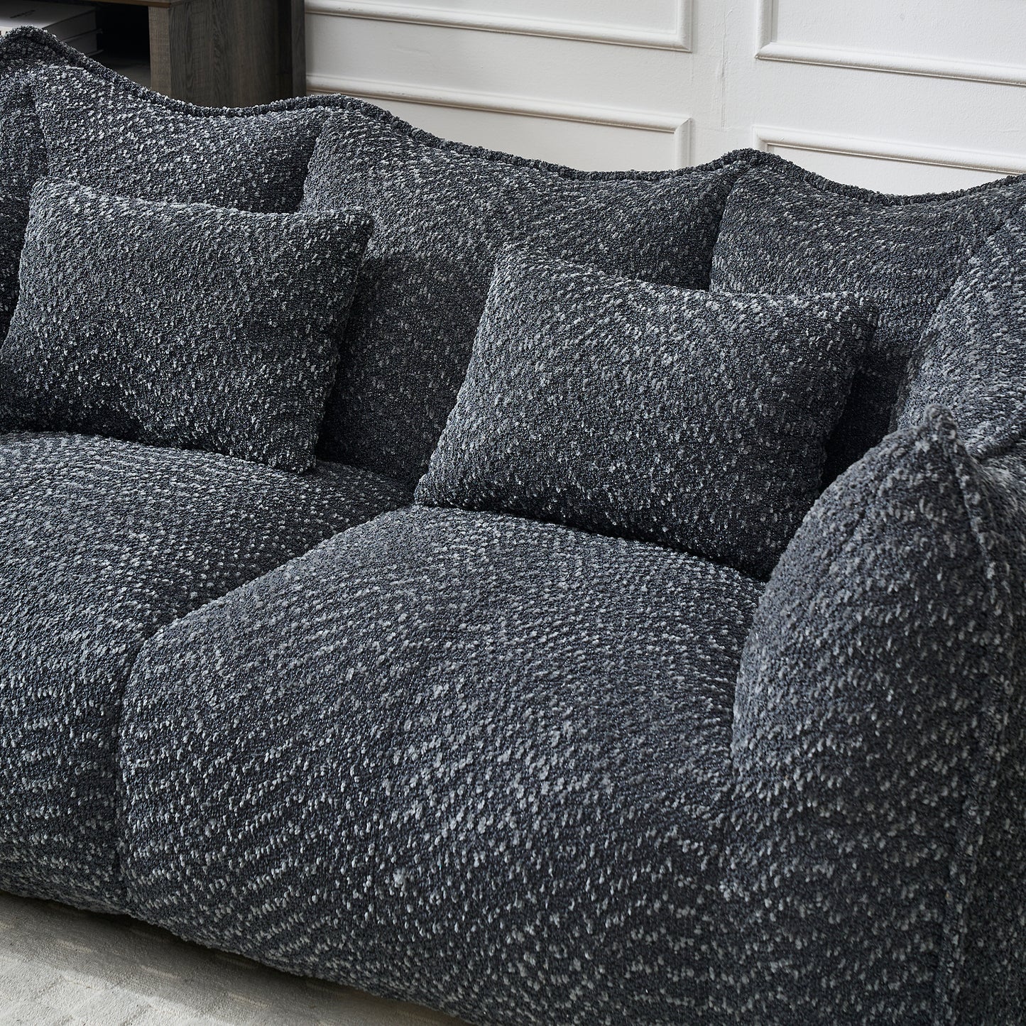 Comfortable Square Beanbag Chair for Two - Black Chenille