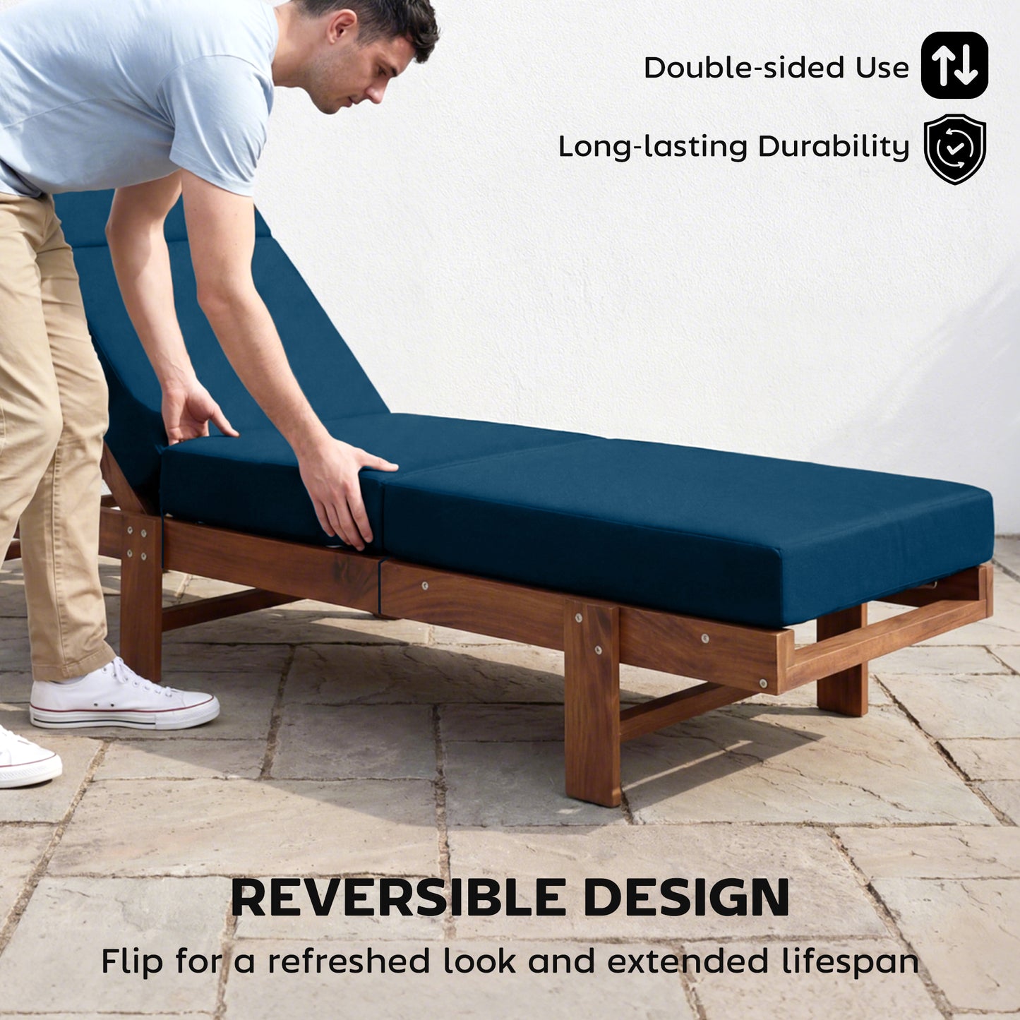 Outdoor Lounge Chair Cushions - Set of 2, 4" Thick, Navy Blue