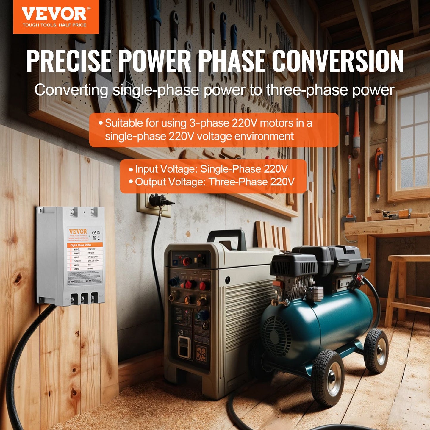 3 Phase Converter 10HP 220V Single to Three-Phase Power Converter for Motor Equipment