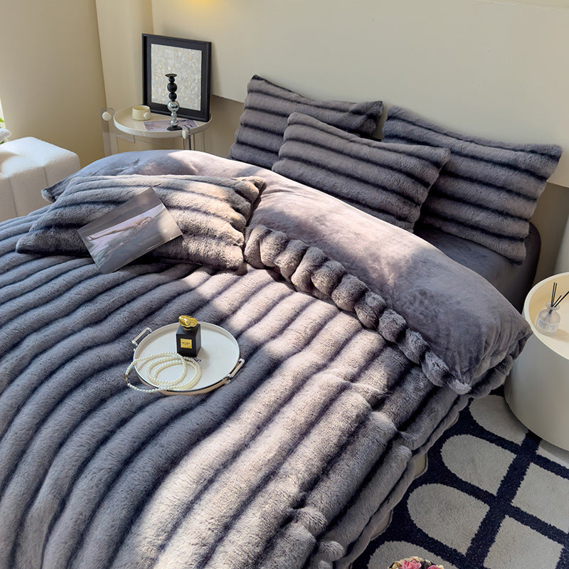 Warm Fluffy Milk Fiber Bedding Set Four Pieces - Autumn and Winter Comfort
