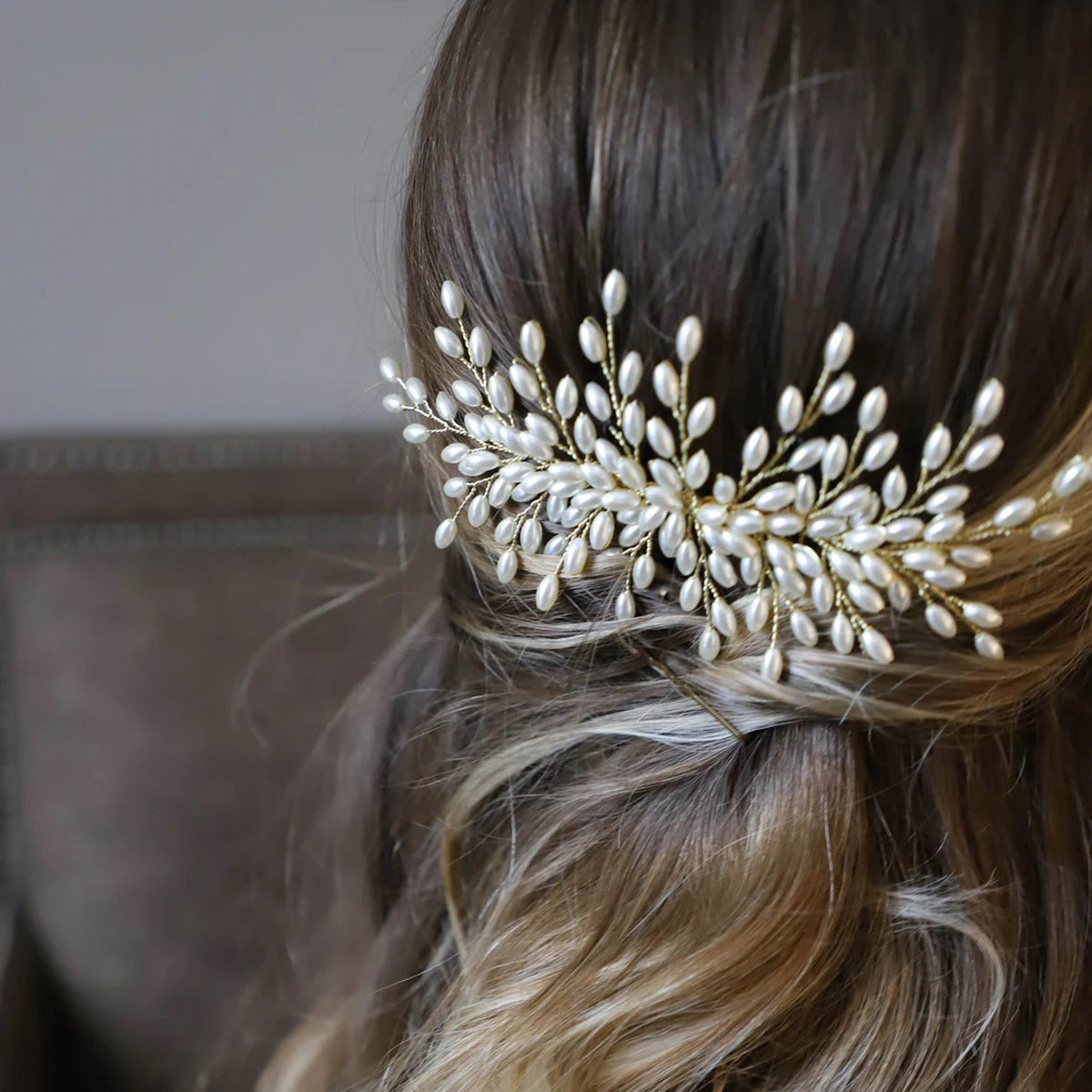 Bridal Wedding Hair Comb Wheat Pearl Headpiece Handmade for Brides