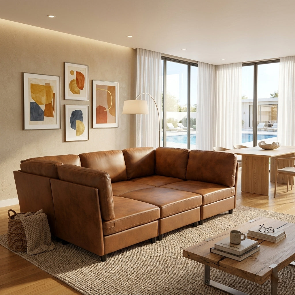 Light Brown Modular Corner Sofa - Freely Configurable Design