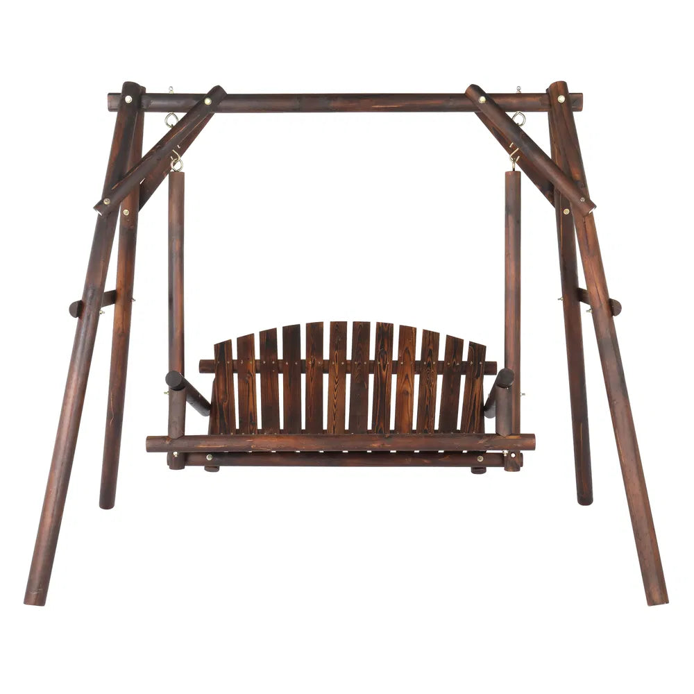 6.5ft Rustic Hardwood Garden Swing with Stand for 2 People