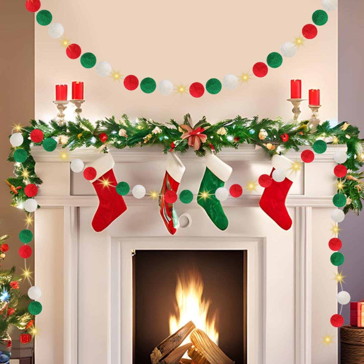 Felt Ball Garland with Warm Light String - 9.84 Ft