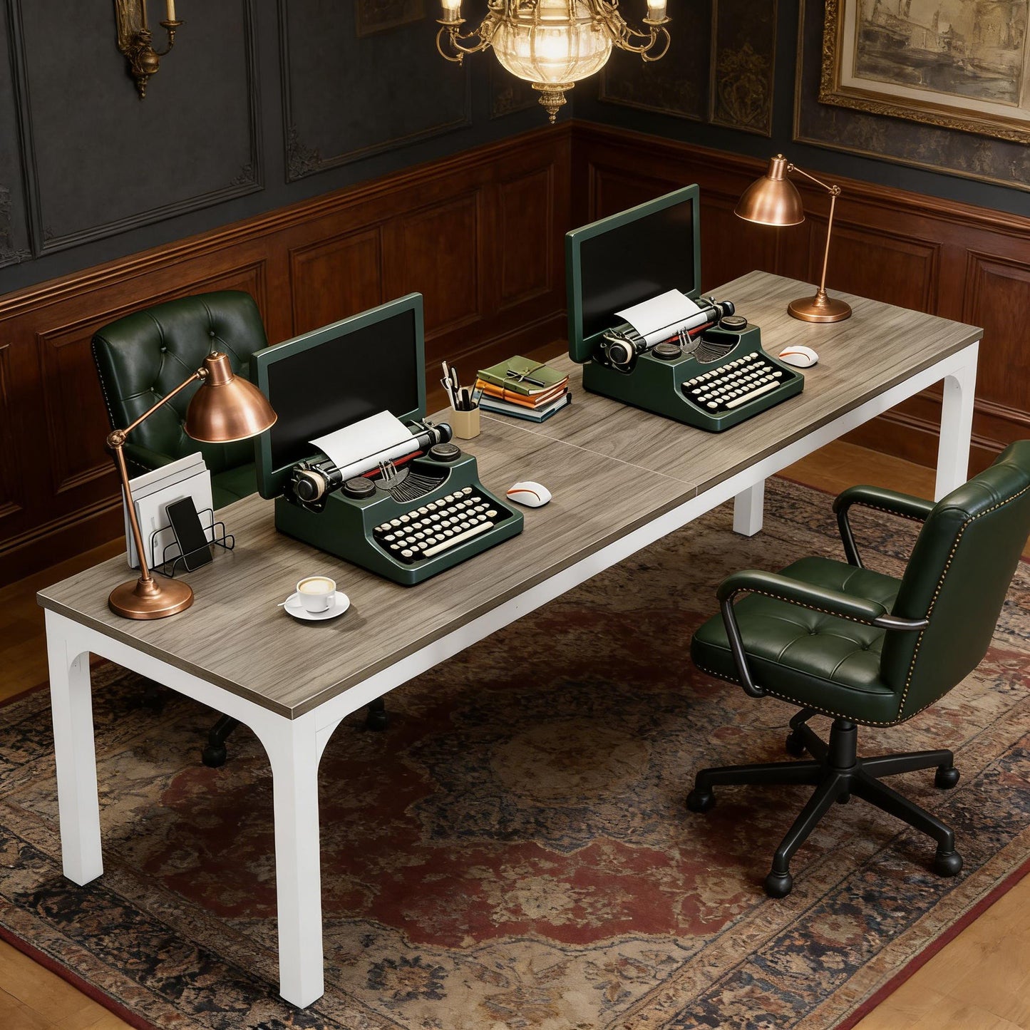 Extra Long Office Desk - 78.74" Writing Desk in Taupe