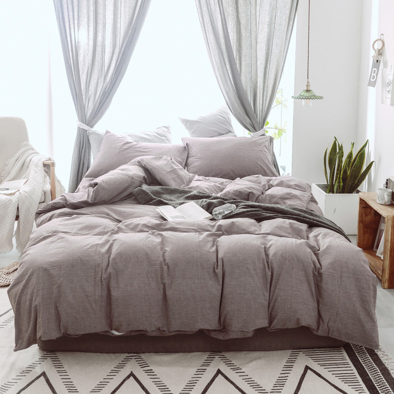 Solid Color Cotton Bed Sheet Set - Four-Piece Dormitory Bedding