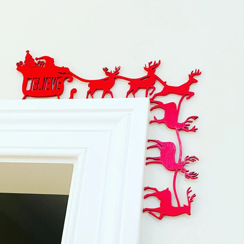 Christmas Door Frame Decoration Set - Holiday Seasonal Wall Decor with Wooden Figures