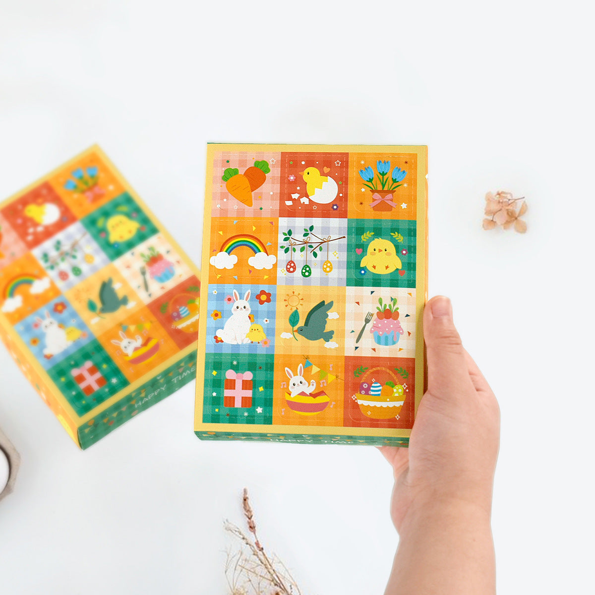 15-Piece Easter Advent Calendar Boxes - Bunny & Chick Patterns