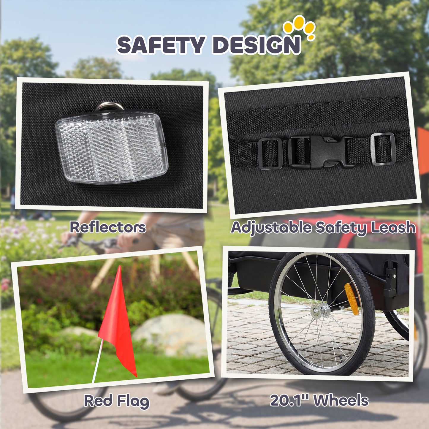 Dog Bike Trailer with 20-Inch Air Tires, Quick-Release Wheels & Safety Flag