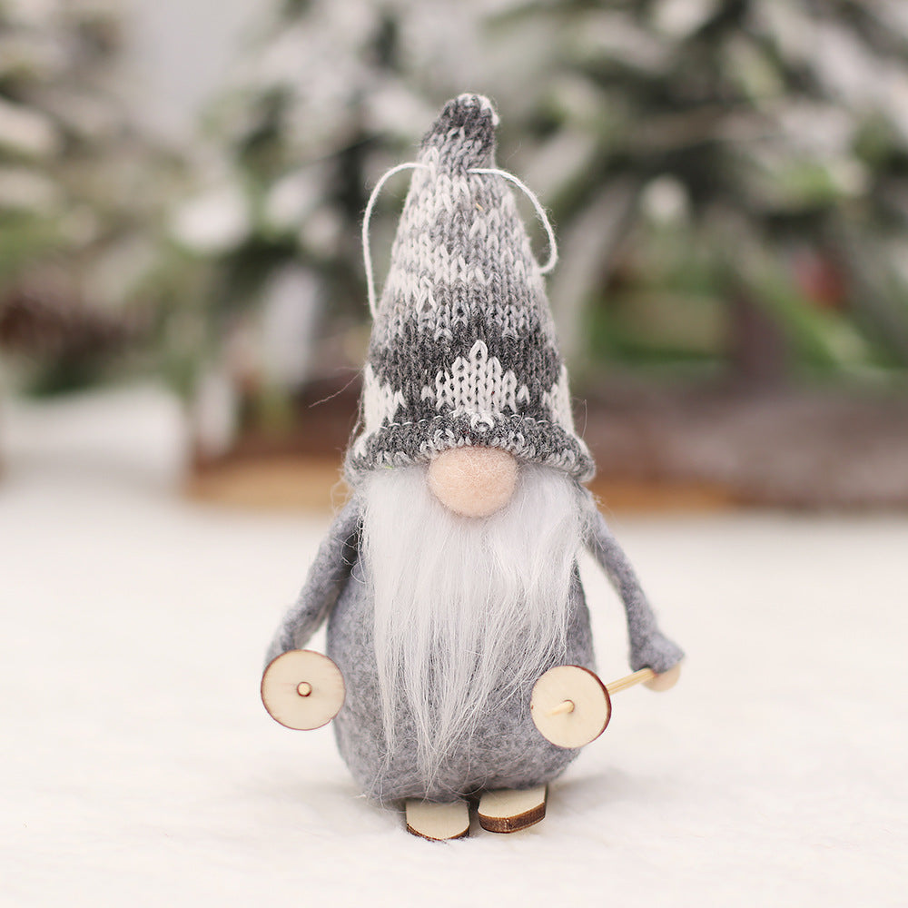 Christmas Doll Pendant Set - Knitted Ski Faceless Wooden Doll Decorations