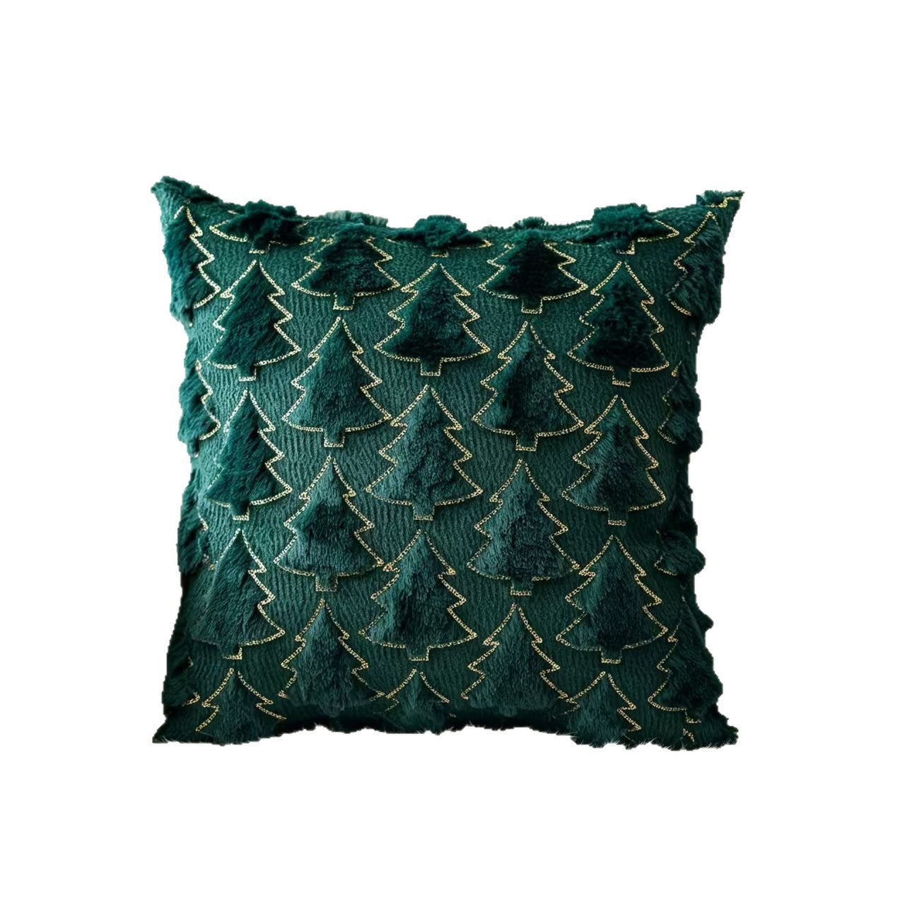 Christmas Tree Throw Pillow Cover - 3D Plush Embossed Xmas Cushion with Gold Stitching, Holiday Decor