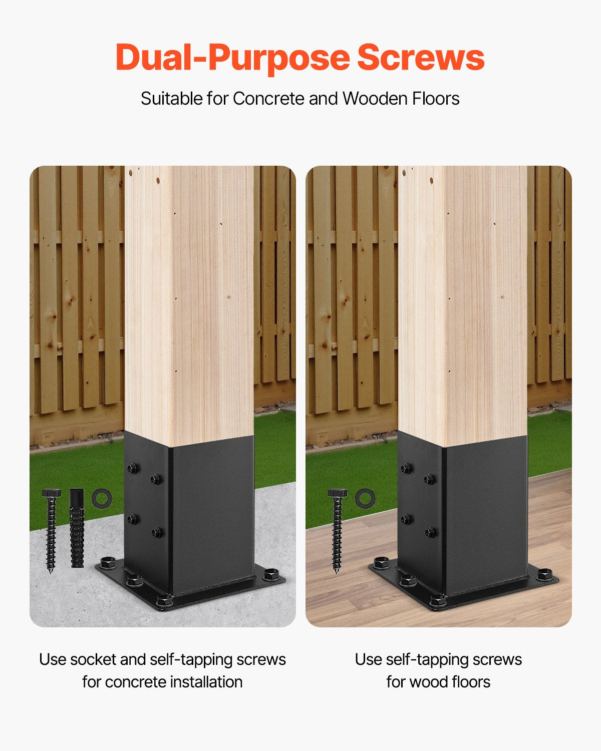 4 Pack Wood Fence Post Base Brackets - 6x6 Inch Support Anchor, Black