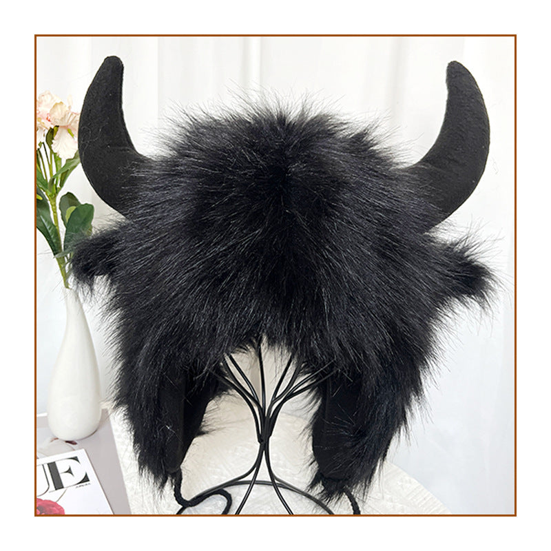 Winter Horn Earmuffs Hat - Thick Woolen Cap for Warmth & Style
