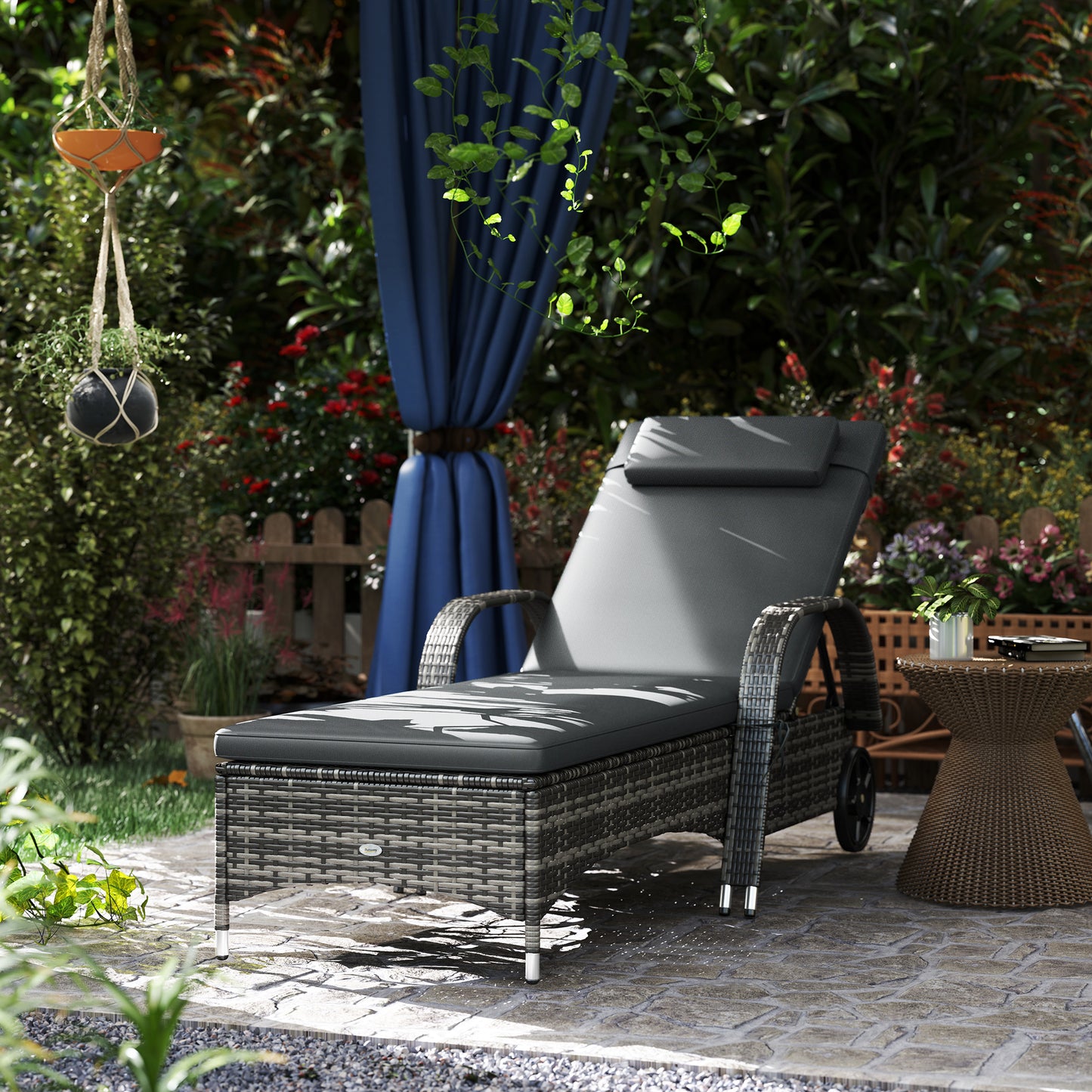 Adjustable Chaise Lounge Chair with Wheels & Cushion - Gray
