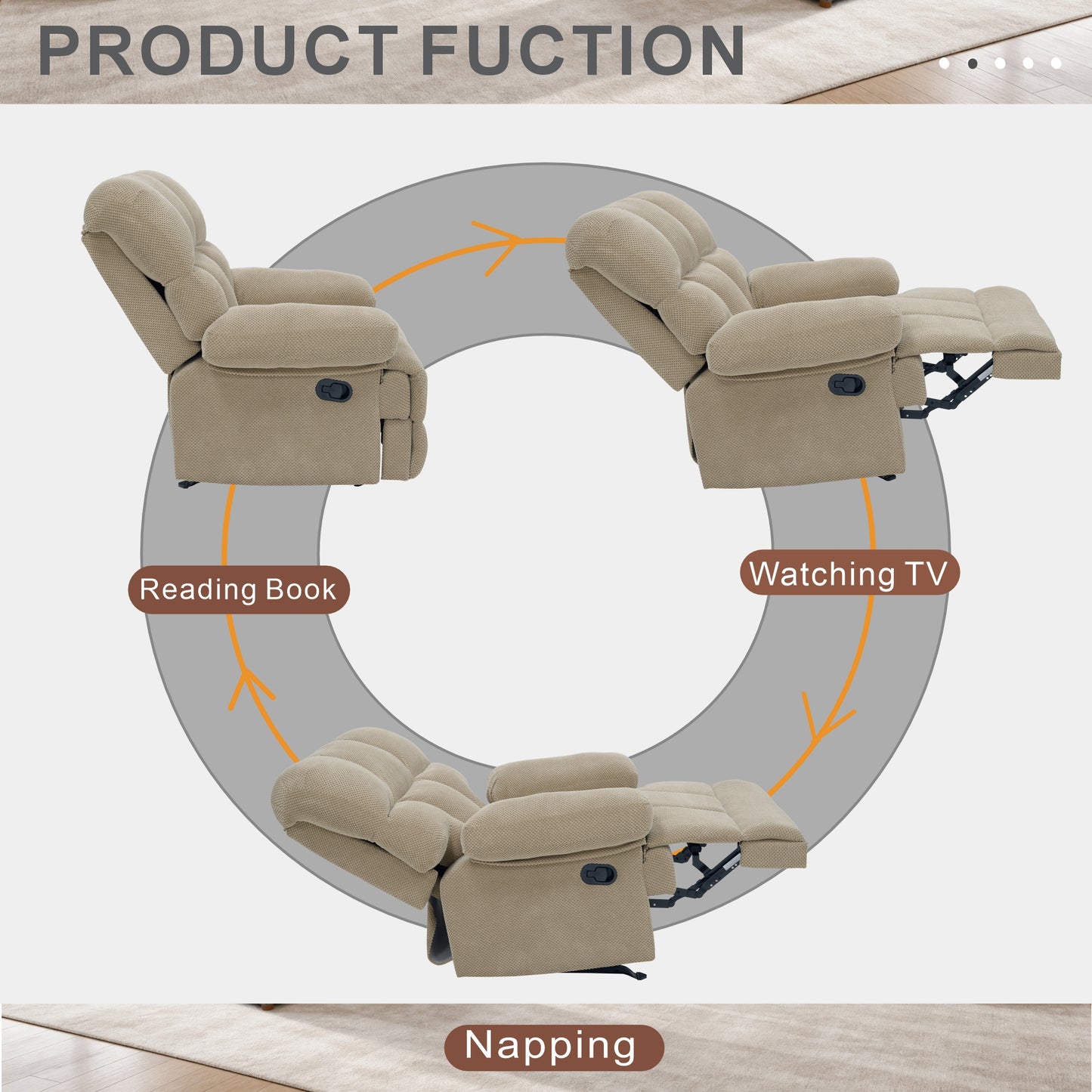 Modern Manual Rocker Recliner Chair - Camel Fabric Upholstery